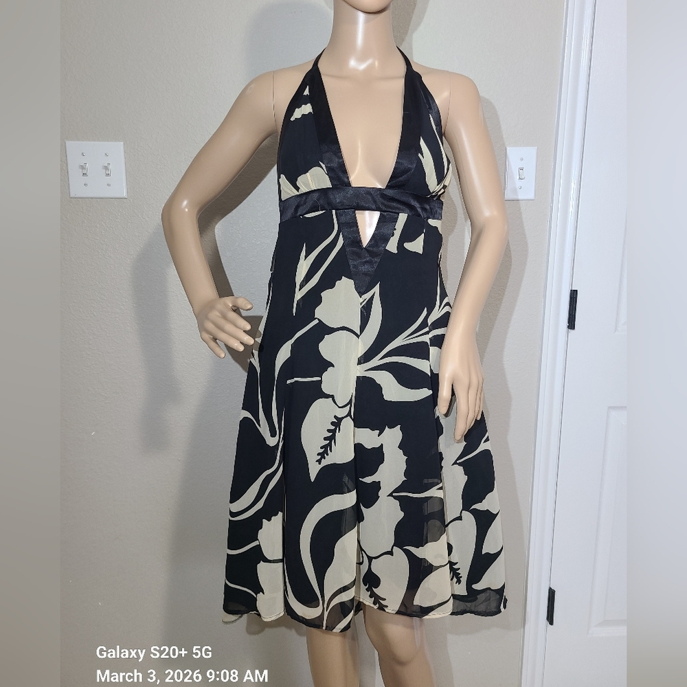Black and Cream Halter Dress